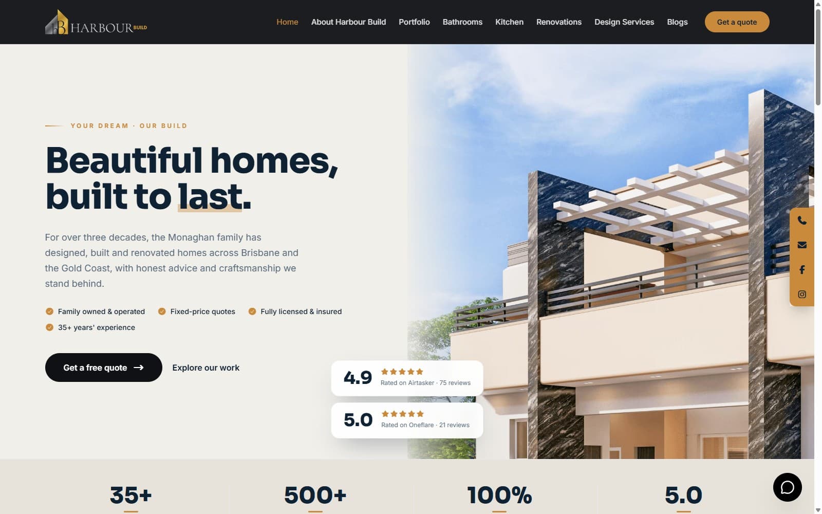 Harbour Build - A modern website rebuild for a family building company.