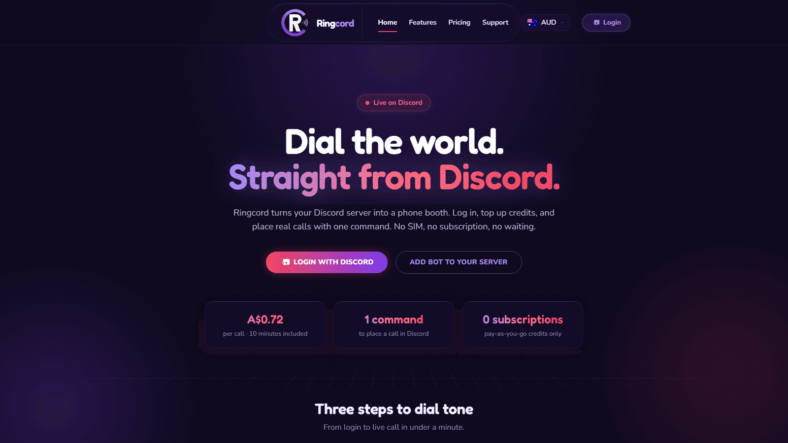 Ringcord - Real phone calls, straight from Discord - a full pay-as-you-go calling platform.